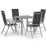 Homgoday Gartenmöbel Set 5-TLG. Garten-Essgruppe Sitzgruppe Sitzgarnitur Gartenstühle Klappbar mit Tisch Gartentisch mit Stühlen Set für Garten Terrasse Balkon Aluminium Silber und Schwarz