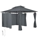 tectake 800793 Luxus Pavillon 3x4m, Gartenpavillon mit 6 Seitenteilen, wasserabweisend und UV-beständig, Gartenzelt, Festzelt für Garten & Terrasse (Anthrazit | Nr. 403269)