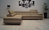 Quattro Meble Beige Mocca Echtleder Eckcouch LTN 275 x 225 Sofa Couch mit Schlaffunktion, Bettkasten und Kopfstützen Echt Leder Ecksofa (275 x 225 Ecke Links)