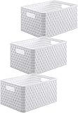 Rotho Country 3er-Set Aufbewahrungsbox 6l in Rattan-Optik, Kunststoff (PP) BPA-frei, weiss, 3 x A5/6l (28 x 18.5 x 12.6 cm)