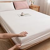 Spannbetttuch für kuschelig weiche,Weicher, Bequemer, einfarbiger Matratzenschoner aus Baumwolle, Schlafzimmer,kariert, Einzelbett, Doppelbett, Spannbettlaken, Weiß, 150 x 200 cm (1 Stück)