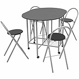 JUNZAI Ausklappbarer Esstisch, Esszimmertisch, Baumkantentisch, Dining Tables, Esszimmermöbel, Küchentisch, fünfteilig MDF Schwarz