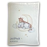 Wolimbo Babydecke - 75x100cm - Motiv Sleeping on The Moon - personalisierbar - Krabbeldecke mit Wunsch Name/Motiv - Kinderdecke - Geschenk zur Taufe, Geburt, Geburtstag