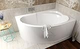 ECOLAM Badewanne Wanne Eckwanne Eckbadewanne Acryl weiß Standard 130x85 cm RECHTS + Schürze Ablaufgarnitur Ab- und Überlauf Automatik Füße Silikon Komplett-Set