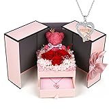 homicozy Konserviertes Rosen-Geschenkset enthält eine Halskette aus 925er Sterlingsilber, Muttertag, Geburtstag, Weihnachten, Valentinstagsgeschenke (Mama, Pink)