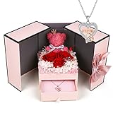 homicozy Konserviertes Rosen-Geschenkset enthält eine Halskette aus 925er Sterlingsilber, Muttertag, Geburtstag, Weihnachten, Valentinstagsgeschenke (Mama, Pink)