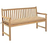 Camerina Gartenbank mit Beige Auflage 150 cm Massivholz Teak Balkonbank Garden Bench Bank FüR Den AußEnbereich BalkonmöBel Bank