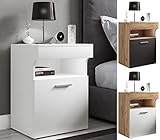 VCM Nachtschrank Beistelltisch Drehtür Konsole Boxspring Nachttisch Slepal M Honig-Eiche/Weiß