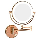 FARUTA Badezimmer-Wand-Make-up-Spiegel, 20,3 cm, doppelseitig, Messing, Vergrößerungs-, Waschtisch-, Rasier-, Faltbarer Schalter, elektrischer Stecker (Color : Pink, Size : 7X)