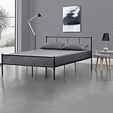 [en.casa] Metallbett 140x200 cm Schwarz auf Stahlrahmen mit Lattenrost Bettgestell mit Kopfteil Design Doppelbett Ehebett Gästebett