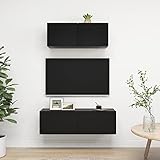 JUNZAI 2-TLG. TV-Schrank-Set, Tv-möbel & Phonomöbel, Wohnwand Wohnzimmer, Wandschrank, Zimmer Möbel, Wohnzimmer Möbel Modern, Anbauwand Wohnzimmer, Schwarz Spanplatte