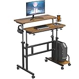 Dripex Stehpult Höhenverstellbar Sitz-Steh Schreibtisch mit Rollen, Mobiler Stehtisch mit neigbar Tischplatte, 80x60cm Laptoptisch Workstation für Zuhause und Büro, Vintage Braun