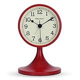 Lafocuse Metall Wecker Rot Retro Klassisch, Wecker Lautlos Ohne Ticken, Kleine Tischuhr Analog Batteriebetrieben für Nachttisch Schlafzimmer Büro 8cm