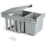 LVJ Einbaumülleimer Unterschrank Küche Abfallsammler Müll-Trennsystem 2 Fächer Ausziehbar 2 x 15 l, Gesamtgröße 48 x 34 x 35 cm (L x B x H), Grau