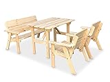 GartenDepot24 Kinder Sitzgarnitur 4-TLG. aus Holz, 2 Stühle, 1 Bank, 1 Tisch, unbehandelt