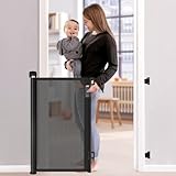 Treppenschutzgitter Ausziehbare für Babys und Hunde, Erweitert auf 140cm breit, 84 cm Hoch Baby Absperrgitter Treppenschutzrollo, Einhändig Bedienbar, Geeignet für Treppen/Türen/Innen & Außen, Schwarz