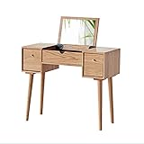 Schminktisch, Schminktisch mit Klappspiegel, Massivholz, Make-up-Schminktisch, Schreibtisch mit 2 Schubladen für Schlafzimmer, Make-up, Schminktisch (Größe: 90 cm)