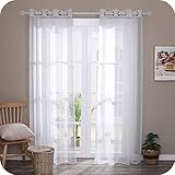 Amazon Brand - Umi 2 Stück Transparent Voile Gardinen mit Ösen Einfarbige Vorhang 240x140 cm Weiß