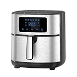 ICQN Heißluftfritteuse 8L XXL Friteuse Heissluft Fritteusen Air Fryer, Digitalem LED-Touchscreen, 6 Programmen, ohne ÖL, 1500W Fritteuse Airfryer, Fettfrei, Silber