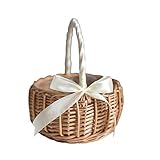 floatofly Gewebte Körbe, umweltfreundlich, multifunktional, gewebter Wäschekorb, Weidengriff, gewebter Garten-Weidenkorb für Jahrestag, Hochzeit, Weiß, S