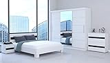 Polini Home Schlafzimmer-Set 5-teilig mit Bettgestell, Kleiderschrank, Kommode, 2 Nachttische in Weiß-Schwarz
