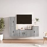 Tidyard 4-TLG. Wohnwand Komplett Mediawand Anbauwand Schrankwand TV Wand TV Schrank Set Fernsehtisch Holzwerkstoff Grau Sonoma