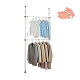 Teleskop Garderobensystem Herkules Basic ohne Bohren - verstellbares Ordnungssystem -begehbarer Kleiderschrank, Weiß, Stahl, inklusive GRATIS 2er Schwämme Set in Rot/Weiß