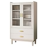 Massivholz-Bücherregal mit Glastür, Vitrine, raumhohes Bücherregal for Wohnzimmer YIJIAN (Farbe : White 80x35x140cm)