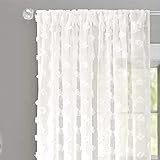 DriftAway Olivia Voile-Chiffon-Fenstervorhänge, bestickt, mit Pompom, 2 Paneele, Stangentasche, 132 x 213 cm, gebrochenes Weiß