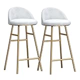 MOBYAT Barstühle 2er-Set für die Küche, 25,6/29,5 Zoll Thekenhöhe, Barstühle mit Rückenlehne, hohe Barhocker, samtgepolsterter Stuhl, Kücheninselhocker mit vergoldeten Metallbeinen (weiß