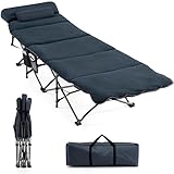 SHAIRMB Klappbares Reise-Campingbett, Tragbar Robustes Campingbett mit Tragetasche Abnehmbare Matratze und Kissen, Extra breites Feldbett für drinnen und draußen, 150 kg Kapazität,Navy Blue