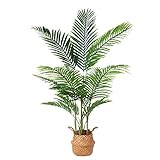Ferrgoal Kunstpflanze Areca Palme mit Seegras Korb 140cm Plastik Künstliche Pflanzen Groß im Topf Deko Badezimmer Wohnzimmer Schlafzimmer Balkon(1 Stück)