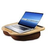 VLOXO Tragbare Laptopkissen Bambus für Bett & Couch, weiche Polsterung, ergonomisches Knietablett Kissen mit Kabelloch & Anti-Rutsch Streifen Schosstablett für max.14 Zoll Notebook, Tablet, MacBook