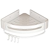 ONJIYA Dusch-eckregal-Caddy Ohne Bohren, Duschaufbewahrung, Rostfrei, Badezimmer-eckwandregal, Shampoo-Halter, Badezimmer-eck-duschregale Mit 4 Beweglichen Haken(Color:weiß)