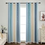 vctops Verdunkelungsvorhänge mit Streifenverlauf, doppellagig, Tüll-Überzug, Vorhänge, Sternausschnitt, Vorhänge für Kinder, Mädchen, Schlafzimmer, Wohnzimmer, 1 Panel (blau, 132,1 x 243,8 cm)