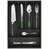 Pristine Bamboo Besteck-Organizer - Besteck-Organizer - Besteckhalter für Schublade - Kleine extra tiefe Holz-Küchenschublade Organizer Trennwand für Löffel, Gabeln, Messer (6 Fächer, schwarz)