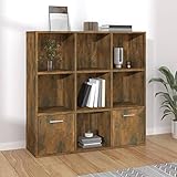 ZEYUAN Bücherschrank, Bücherregal, Leiterregal, Standregal, Allzweckschrank, Bookshelf, Ordnerregal, Büro Regal, Mehrzweckschrank, Räuchereiche 98x30x98 cm