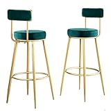 Barhocker Samt gepolsterte Bar Stuhl mit Rückenlehne Satz von 2 Stück Barhocker Frühstück Küche Theke Gold Metall Bein Home Luxus europäischen Stil hohe Hocker