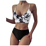 LoveLeiter Damen Bikini Set Push Up Bustier Kreuzschnürung High Waist Bademode Zweiteiliger Badeanzug Sexy Halter Strandbikini Swimsuit Tief V Ausschnitt Neckholder Strandkleidung
