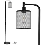 LED Lampe Industrial Stehlampe Wohnzimmer Standing Floor Lamp Deckenfluter Standlampe Standleuchte Bodenlampe E27 Leselampe mit Fußschalter Schwarz Metall Käfige Lampenschirm für Schlafzimmer Büro