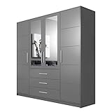 Drehtürenschrank Bado 4D, Kleiderschrank mit Spiegel, Schubladen und Spiegeltüren, Elegantes Schlafzimmer Schrank, Jugendzimmer (Graphit)