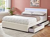 Vente-unique - Bett mit Bettkasten & LED-Beleuchtung - Kunstleder - 140 x 190 cm - Weiß - Alois