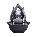 ZAW Desktop Brunnen Lotus-Form-Tischplatte, 8,4 * 9.4'Rock-Wasserbrunnen, Desktop-Brunnen mit drehender Kugel und LED-Licht for Zuhause Zimmerbrunnen (Color : A)