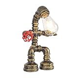 Kaj Hejmo Water Pipe Robot Style Tischlampe- Vintage Industrial Tischlampe-Steampunk Lampe Eisen Retro Nachttischlampe für Vintage Möbel Dekorationen (Bronze-Style A)