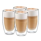 GLASWERK Design Latte Macchiato Gläser doppelwandig (4 x 450ml)Cappuccino Tassen - Doppelwandige Gläser aus Borosilikatglas - Spülmaschinenfeste Teegläser Kaffeetassen Set - Thermogläser doppelwandig