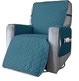 Highdi Wasserdicht Rhombus Sesselschoner für Fernsehsessel 1 Sitzer, Sesselauflage mit Armlehnen, Relaxsessel Sesselschoner mit Verstellbaren Riemen und Taschen, Lehnenschutz (Groß,Blau Grün)
