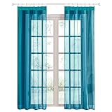 Topfinel 2er Set Gardinen mit Kräuselband Vorhang Vorhänge transparent für Wohnzimmer Schlafzimmer Fenster Gardine 140x145cm (BxH) Türkis
