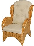 korb.outlet Ohrensessel bequem und breit Hochlehnsessel aus Rattan/Fernsehsessel Wohnzimmer/Rattanmöbel (Honig)