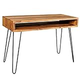 Retro Schreibtisch Scorpion 110cm Sheesham Holz Stone Finish Massivholz Holztisch Metallgestell Hairpin Legs