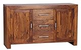 Wohnling Sideboard Massivholz Sheesham Kommode 118 cm 3 Schubladen 2 Türen Design Highboard Landhaus-Stil braun Natur Echt-Holz Schubladenkommode Natur-Produkt Flur-Möbel Aufbewahrung Dielen-Möbel